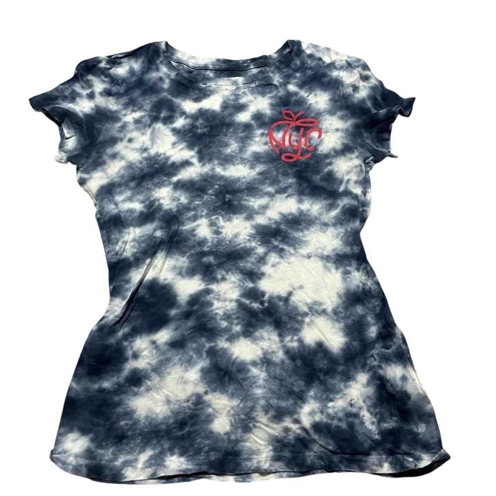 2000s Aeropostale Blue Tie-Dye Classic Crew NYC Big Apple Size Medium Acid Wash